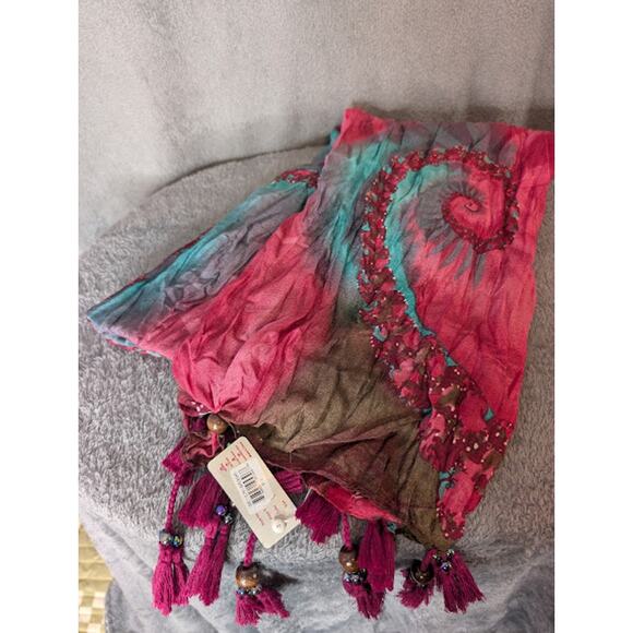 Beautiful Scarf Pink, blue, brown 39 x 67 NWT - Picture 5 of 5